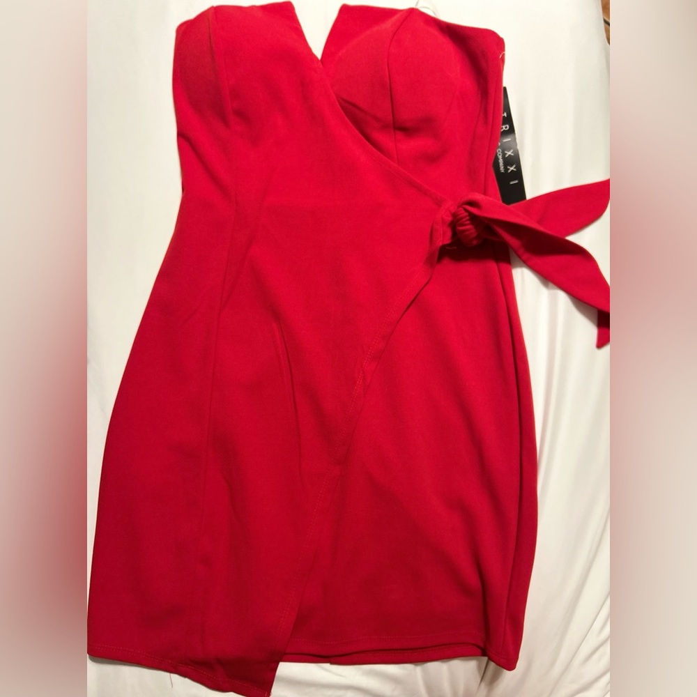 Red mini dress with tie on the side